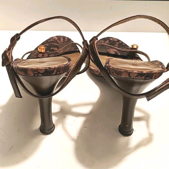 BCBGMaxAzria Brown Leather Orange Crystal Sandals - Picture 4 of 7